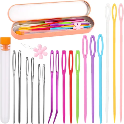 Miniatura 8 de 150 piezas de agujas de coser de ojo grande de plástico, agujas de ojo grande sin punta, agujas curvas para tapicería, agujas de hilo para 150