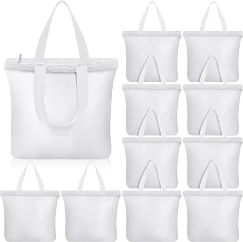 Miniatura 13 de Epakh - Bolsa de lona con cremallera, reutilizable en gran cantidad, grande, de algodón en blanco para compras de comestibles para mujeres, hombres