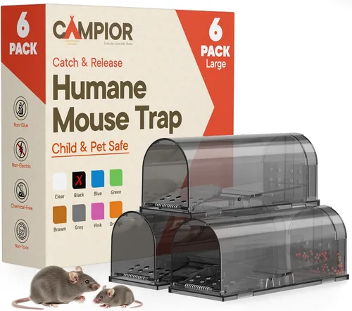 Miniatura 10 de Black Humane - Trampa para ratones, paquete de 1, trampas para ratones vivos para atrapar y liberar para interiores y exteriores, segura