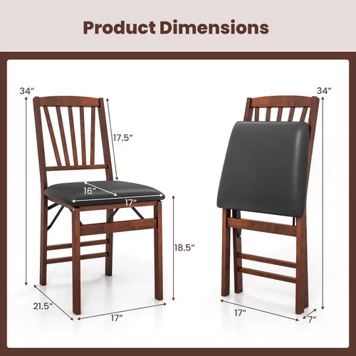 Miniatura 3 de GOFLAME Juego de 2 sillas plegables de comedor, sillas plegables con asiento acolchado de PVC y respaldo alto, sillas de comedor de madera, paquete