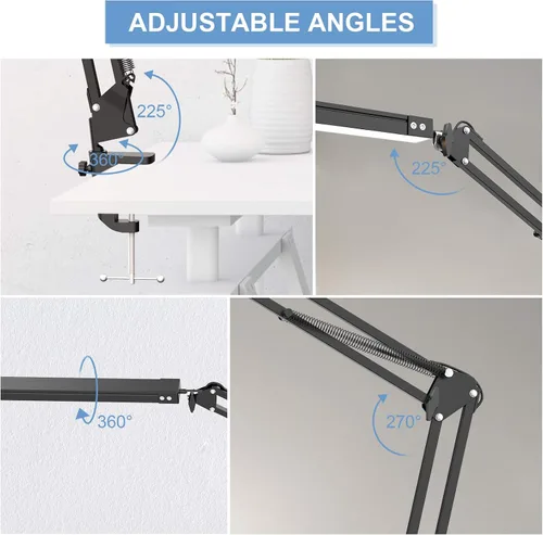 Miniatura 3 de Lámpara de escritorio LED, lámpara de escritorio ajustable con brazo oscilante con abrazadera, luz de escritorio regulable para el cuidado
