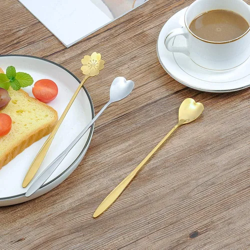 Miniatura 7 de Cucharas de acero inoxidable 304 para café, té, postre, bebida, mezcla, batido, vajilla, paquete de 8 (8 piezas en forma de corazón dorado)