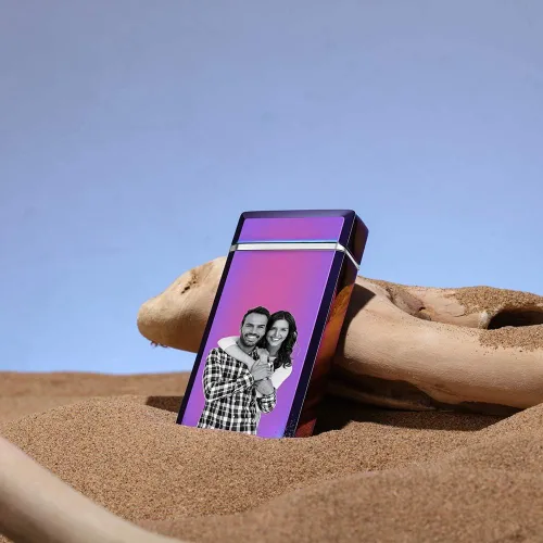 Miniatura 3 de Encendedor de arco eléctrico con foto personalizada USB recargable a prueba de viento, interruptor táctil grabado personalizado con indicador