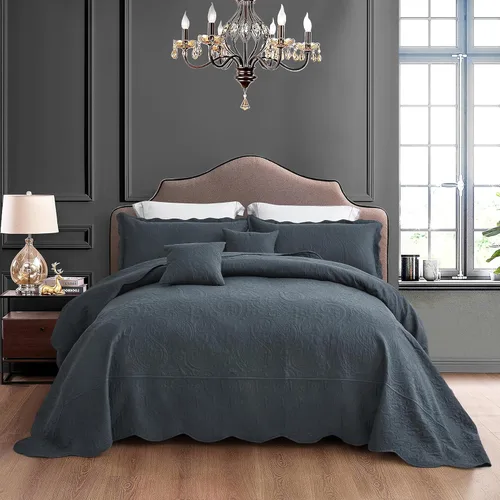Miniatura 18 de Colcha extragrande King de 128 x 120 pulgadas, extra ancha, diseño de patrón paisley, funda de cama ligera, reversible, 5 piezas, 100% microfibra, 1