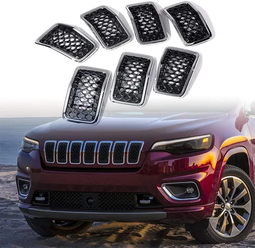 Miniatura 9 de 7 piezas de cubierta de rejilla frontal negra brillante compatible con modelos Jeep Grand Cherokee 2014-2016