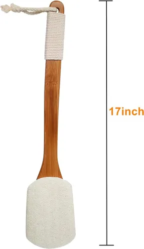 Miniatura 2 de Leotruny Esponja exfoliante 100% natural con mango largo de madera para la parte trasera de la ducha (color blanco roto (1 paquete))