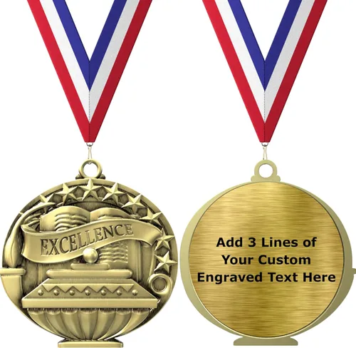 Miniatura 6 de Express Medals Pack of 10 (or More) Engraved Scholastic Honor Roll Award Medals with RWB Neck Ribbons