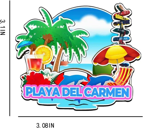 Miniatura 3 de Imán de madera para nevera de Playa del Carmen, México, 3D, monumentos de viaje, coleccionables, recuerdos, decoración hecha a mano -2004