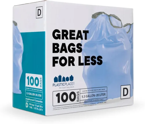Miniatura 2 de Plasticplace Bolsas de basura de ajuste personalizado, compatibles con simplehuman Code D (100 unidades) con cordón azul tintado de 5.3 galones / 20
