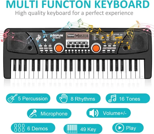 Miniatura 4 de Teclado de piano para niños, piano eléctrico de 49 teclas, juguete de aprendizaje musical para principiantes con micrófono, juguetes musicales
