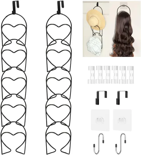 Miniatura 13 de LINFIDITE Paquete de 10 soportes para colgar sombreros, organizador flexible con múltiples ganchos, montado en la pared, sobre la puerta, para gorra