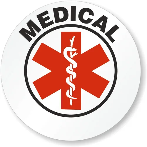 SmartSign Calcomanías médicas para casco duro, vinilo conformable de 2 x 2 pulgadas, paquete de 5, fabricadas en Estados Unidos Etiquetas médicas
