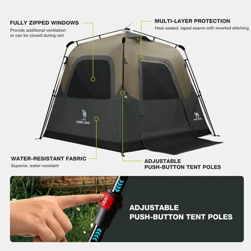 Miniatura 6 de CAMEL CROWN 4/6 Person Instant Cabin Tent, Pop Up Windproof Tents for Camping, 60-Second Setup Family Tent with Carry Bag for Outdoor Hiking Marrón