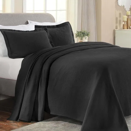 Superior colcha de una plaza de jacquard y matelasse 100 % algodón de alta calidad, turquesa, individual Negro