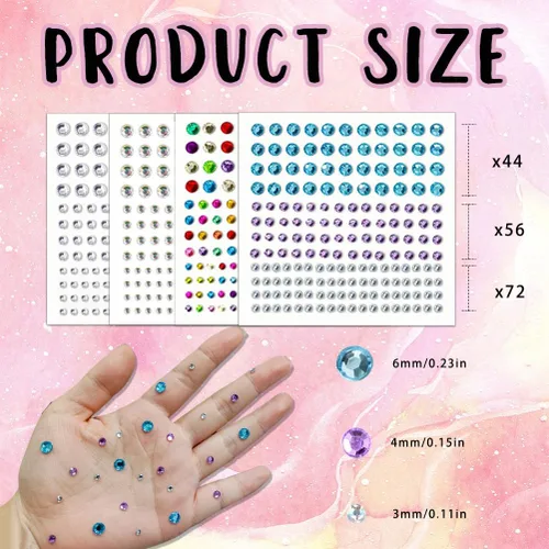 Miniatura 2 de 2064 calcomanías de diamantes de imitación, autoadhesivas, 4 colores, 12 hojas de diamantes de imitación para el cabello para hacer manualidades