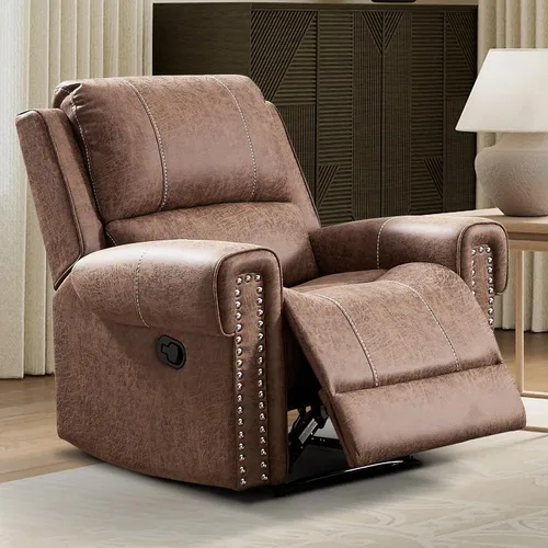 Miniatura 6 de EBELLO Silla reclinable individual manual, silla reclinable de piel sintética para adultos, sofá reclinable individual con relleno, remache vintage