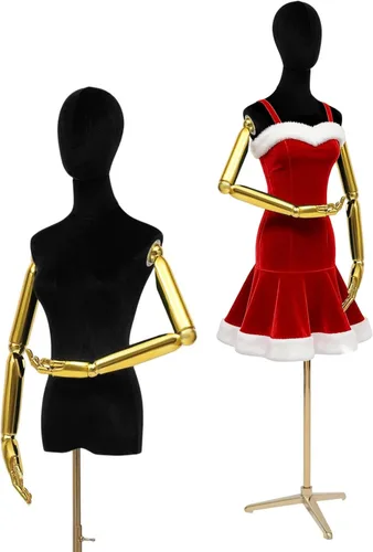 Miniatura 14 de Maniquí femenino forma de vestido de maniquí para mujer, torso con soporte, altura ajustable, 63-81 pulgadas, maniquí con cabeza de brazo
