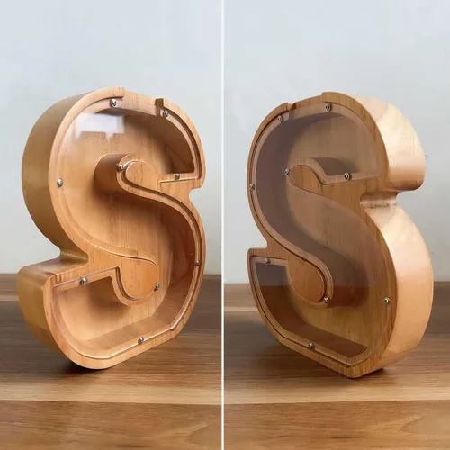 Miniatura 2 de Alcancía de madera grande personalizada, 7.5 pulgadas, con ventana acrílica fácil de abrir, caja de ahorro de dinero inicial para niños y niñas
