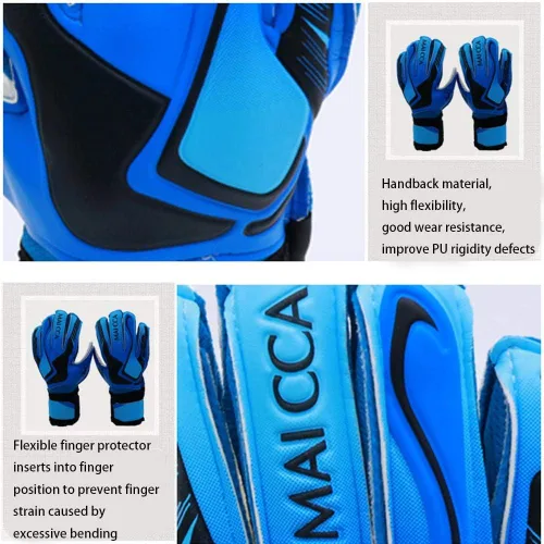Miniatura 3 de Guantes de portero de portero de fútbol para deportes al aire libre, protectores de dedos, talla 5-7, unisex, niños y jóvenes Azul