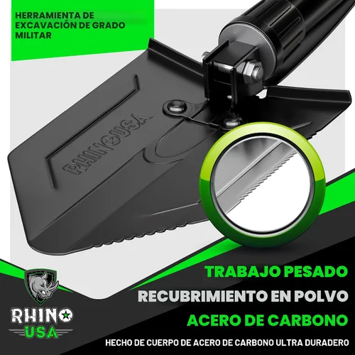 Miniatura 9 de RHINO USA Pala plegable de supervivencia con pico - Herramienta de atrincheramiento estilo militar de acero de carbono resistente para todoterreno