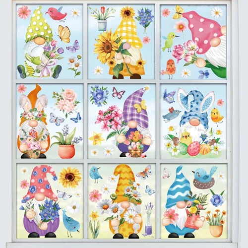 Miniatura 11 de Whaline 9 hojas de calcomanías para ventana de regreso a la escuela, gnomo lápiz libro globo mochila escolar, calcomanías para ventana