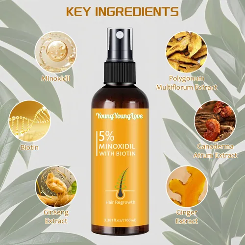 Miniatura 3 de Spray de minoxidil al 5% con biotina de 3.4 fl oz, tratamiento de recrecimiento para hombres y mujeres, promueve el cabello más grueso, más fuerte