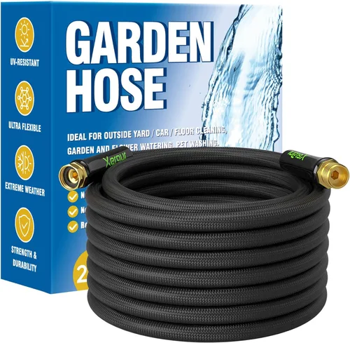 Manguera de agua flexible para jardín, manguera de agua ligera de 25 pies, manguera de patio portátil con accesorios de latón macizo y doble núcleo