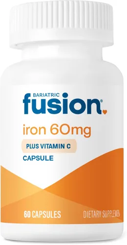 Bariatric Fusion Suplemento de hierro de 60 mg con vitamina C | Cápsula fácil de tragar | Vitaminas fumarato ferroso para mujeres y hombres | Sin
