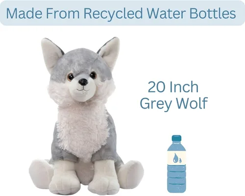 Miniatura 7 de The Petting Zoo Peluche de lobo gris, regalos para niños, animales salvajes del zoológico Onez, juguete de peluche jumbo de lobo gris de 20 pulgadas