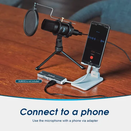 Miniatura 3 de Daffodil Micrófono de condensador USB omnidireccional MCP200 - Micrófono con soporte para trípode, filtro pop, grabación de voces, juegos, podcast