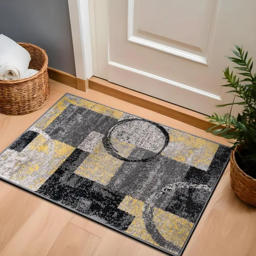 Miniatura 32 de Rugshop - Alfombra contemporánea con diseño abstracto de círculos, alfombra con respaldo de yute para entrada, cocina o habitación pequeña, marrón