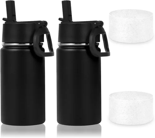 Miniatura 33 de Volhoply Botella de agua de acero inoxidable aislada de 14 onzas con tapa de pajita y funda de silicona, sin BPA, fácil de usar para niños y niñas