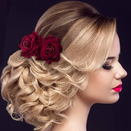 Miniatura 2 de Bememo Paquete de 2 pinzas para el pelo de rosas para mujer, peines laterales de rosas, flores flamencas, disfraces del Día de los Muertos