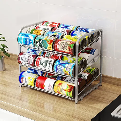 Miniatura 3 de Organizador de latas, dispensador de almacenamiento de latas apilable de 3 niveles, para almacenamiento de alimentos, armarios de cocina o despensa