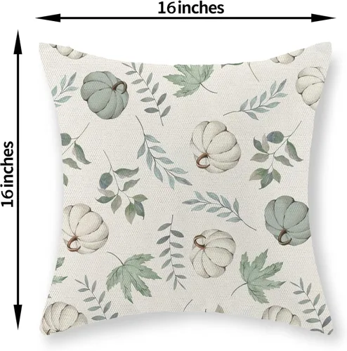 Miniatura 2 de Juego de 2 fundas de almohada de otoño de 16 x 16 pulgadas, diseño de calabaza y hoja de arce, fundas de almohada decorativas de lino para otoño