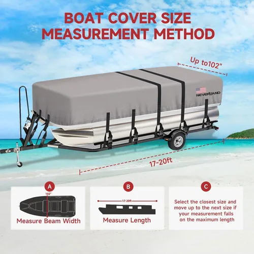 Miniatura 6 de NEVERLAND Cubierta impermeable para bote pontón - 17-20 pies, cubierta de bote resistente de grado marino Oxford, resistente a los rayos UV, con Gris