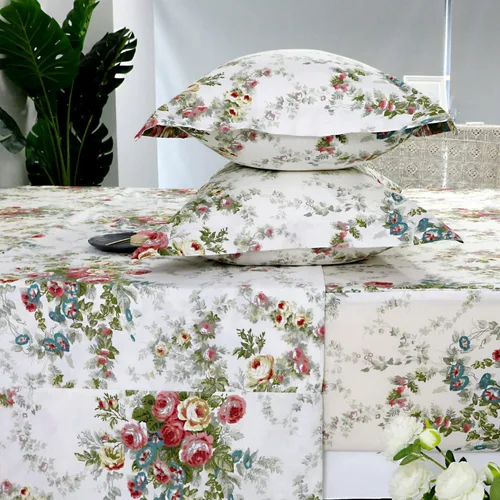 Miniatura 78 de FADFAY Juego de sábanas tamaño King, 100% algodón, elegante ropa de cama de granja con hojas verdes menta y flores blancas, sábana suave