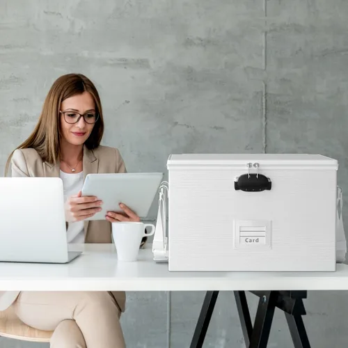 Miniatura 7 de ROSONG Caja de Documentos Ignífuga Organizador de Archivos - Caja de Almacenamiento Portátil Impermeable con Cerradura y Asa para Colgar Carpetas