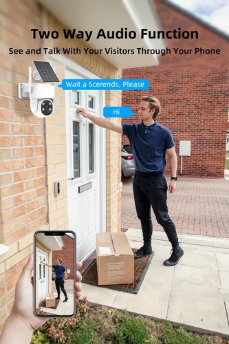 Miniatura 3 de PTZ - Cámara de seguridad inalámbrica para exteriores, alimentada por energía solar, cámara de seguridad Pan Tilt 360, impermeable, audio