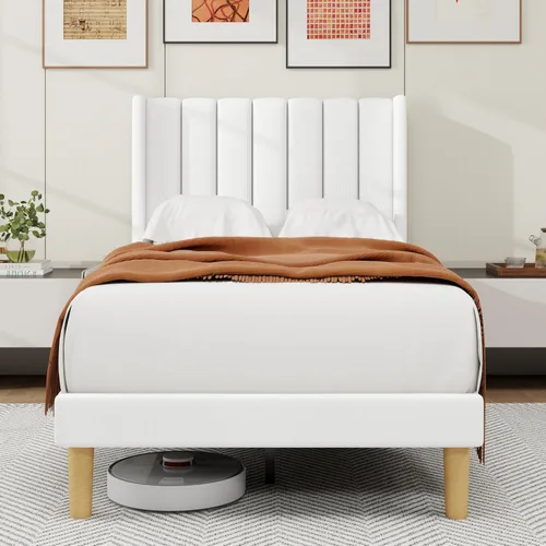 Miniatura 17 de alazyhome - Marco de cama tapizado de plataforma tamaño Queen con cabecera, soporte de listones de madera, sin ruido, fácil montaje, terciopelo beige