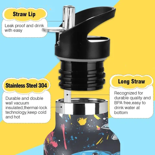 Miniatura 3 de Reusable Water Bottles with Straw Lid Nature Shark Pirate Style Vacuum Insulated Leakproof and BPA Free for Travel, Camping, Sports 06