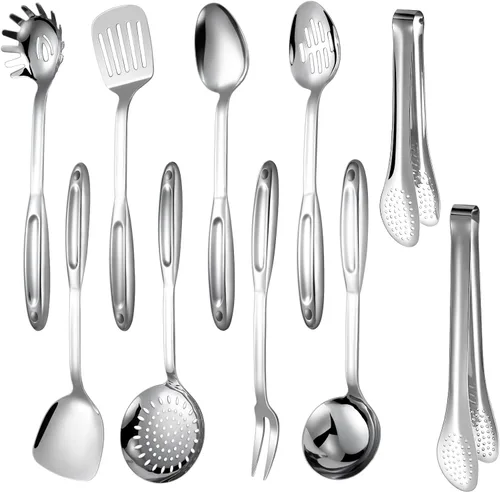 Juego de utensilios de cocina de acero inoxidable 304, juego de 10 utensilios de cocina de acero inoxidable, juego de espátulas, espátulas,