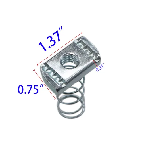 Miniatura 2 de (100) Tuercas de canal de puntal, tuercas de canal de resorte de 1/4-20 con acabado galvanizado de zinc, tuercas de resorte largas ideales para usar