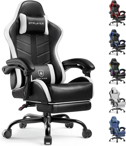 Miniatura 9 de GTPLAYER Silla de juegos para adultos, silla ergonómica para juegos de computadora con reposapiés, altura ajustable, reclinación de 90-155° y Azul