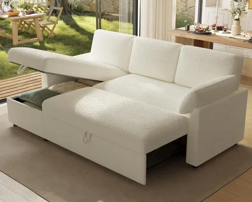 Miniatura 15 de AMERLIFE Sofá cama, sofá cama 2 en 1 con diván de almacenamiento, sofá extraíble para sala de estar de apartamento, color beige lino
