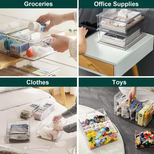Miniatura 7 de LALASTAR Paquete de 2 organizadores de refrigerador con cajón extraíble, organizador apilable para congelador, organización y almacenamiento