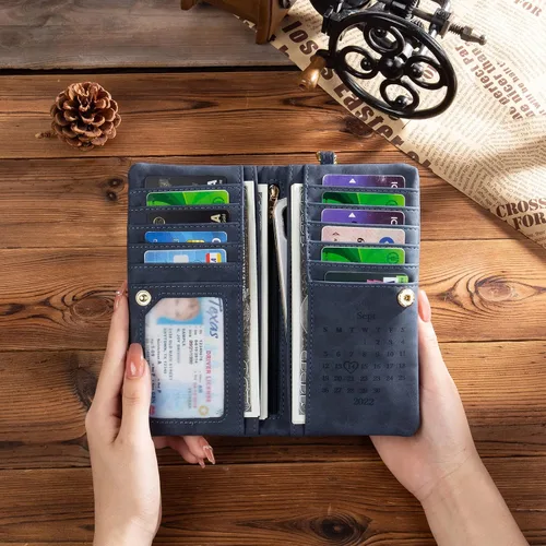 Miniatura 7 de Billeteras de fotos personalizadas para mujer, de cuero plegable con bolsillo con cremallera para mujer, multifuncional, larga tarjeta de crédito