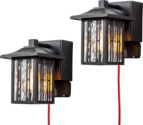 Miniatura 9 de Luces de porche al aire libre, luces de pared exterior para montaje en pared, iluminación impermeable para patio con vidrio ondulado de agua