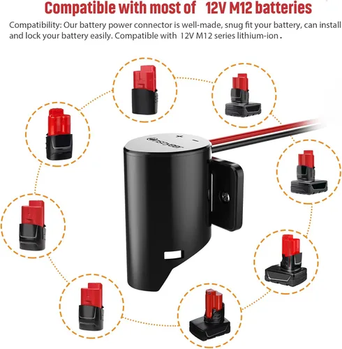 Miniatura 3 de Adaptador de rueda eléctrica con fusible e interruptor, adaptador de batería seguro para batería de litio Milwaukee M12 de 12 V, con cable