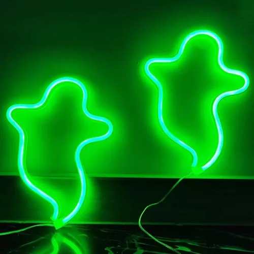 Miniatura 7 de Letreros LED de neón de fantasma, lámpara de noche decorativa de terror, funciona con pilas, luces góticas inalámbricas, decoraciones de Halloween